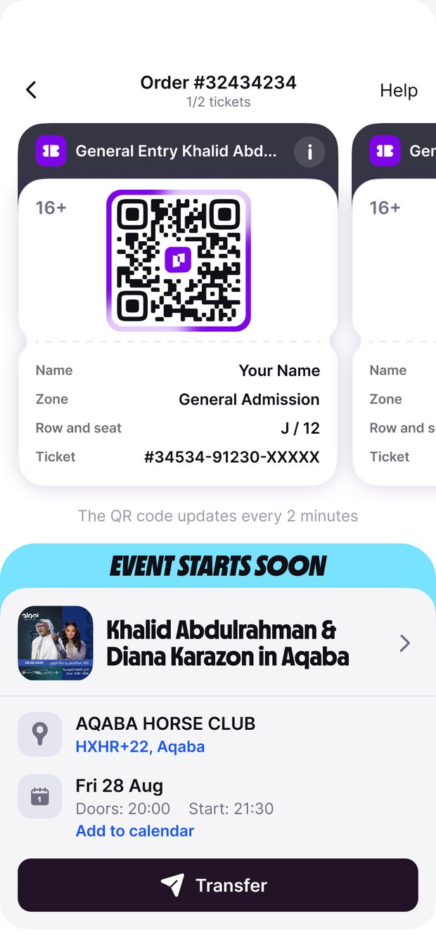 Entry pass with QR code in the Platinumlist app
